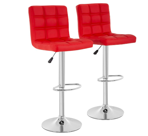 Set of 2 Barstools Adjustable Counter Height Swivel PU Leather