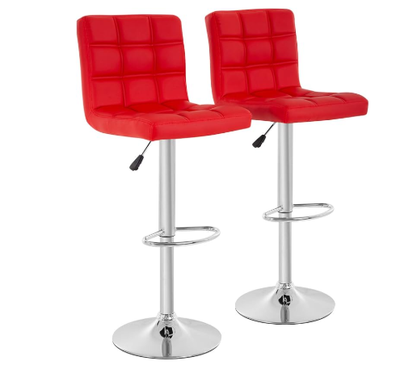 Set of 2 Barstools Adjustable Counter Height Swivel PU Leather