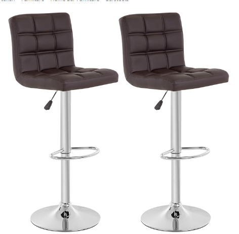 Set of 2 - Brown Barstools Adjustable Counter Height Swivel PU Leather