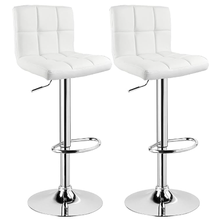 Set of 2 White - Barstools Adjustable Counter Height Swivel PU Leather