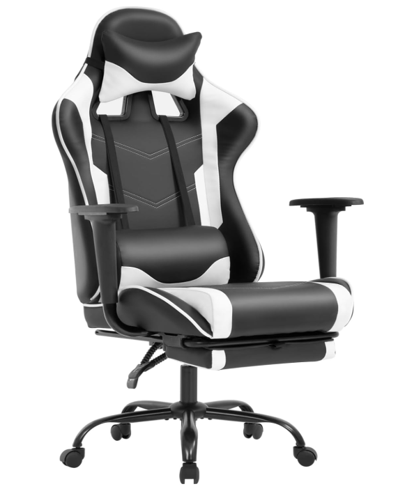 BestOffice Gaming Chair with Footrest, Ergonomic Adjustable Office Chair (White)