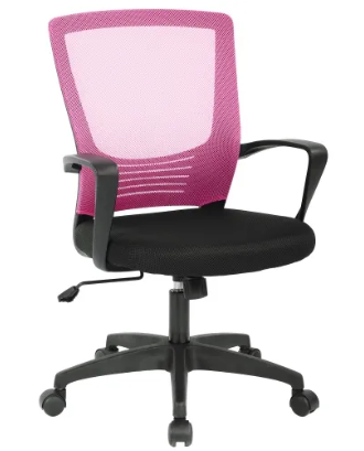 Pink Color Ergonomic Office Chair | Affordable Desk Chair | Mesh Computer Chair with Lumbar Support, Arms, Modern Swivel Rolling Mid-Back Executive Task Chair (Open Box)