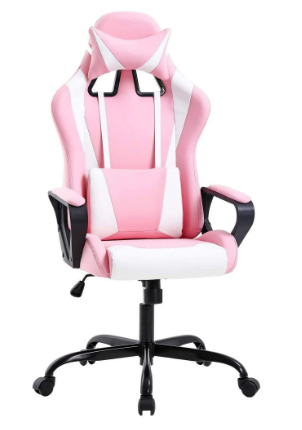 Pink Racing Office Chair, High-Back PU Leather Gaming Chair Reclining Computer Desk Chair Ergonomic Executive Swivel Rolling Chair Lumbar Support