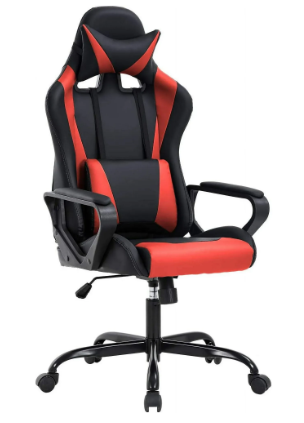 Red Racing Office Chair, High-Back PU Leather Gaming Chair Reclining Computer Desk Chair Ergonomic Executive Swivel Rolling Chair Lumbar Support