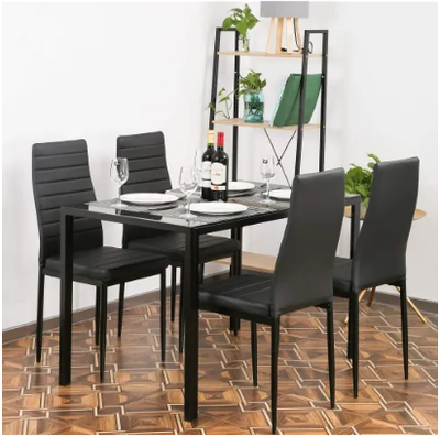 5-Piece Dining Set with 4 Upholstered Dining Chairs, Modern Leisure, Black Color