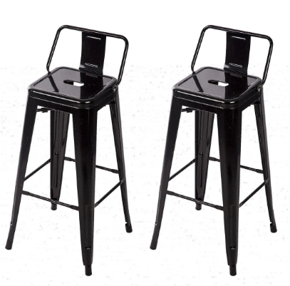 Metal Bar Stool Set of 2 Height Adjustable 30 Inches Stackable Barstools Low Backrest Kitchen Chairs Patio Chairs Dining Stool Tolix Style Bar Stools (Black)