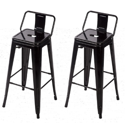 Metal Bar Stool Set of 2 Height Adjustable 30 Inches Stackable Barstools Low Backrest Kitchen Chairs Patio Chairs Dining Stool Tolix Style Bar Stools (Black)