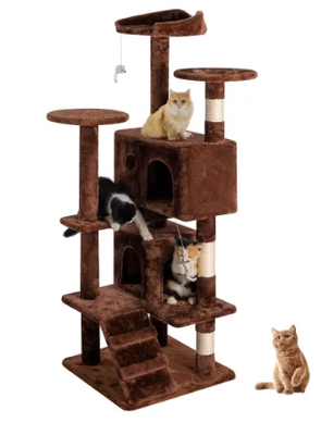 BestPet 54in Multi-Level Cat Tree Tower with Cat Scratching Post Stand House Furniture Kitty Activity Tree Center for Indoor Cats, Brown