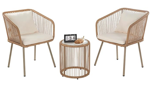 3-Piece Outdoor PE Rattan Bistro Furniture Set (White)