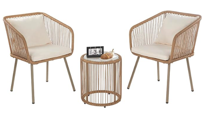 3-Piece Outdoor PE Rattan Bistro Furniture Set (White)