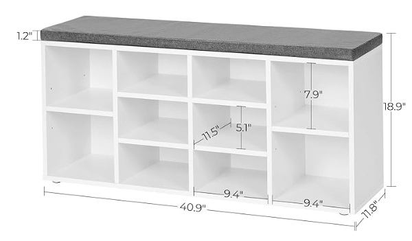 VASAGLE 10 Cubbies Shoes Bench