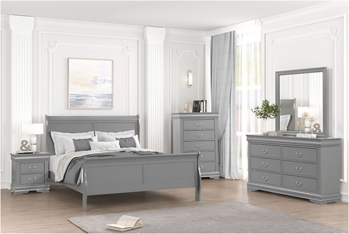 Louis Queen Size Bedroom 4PC Combo (Grey Color)