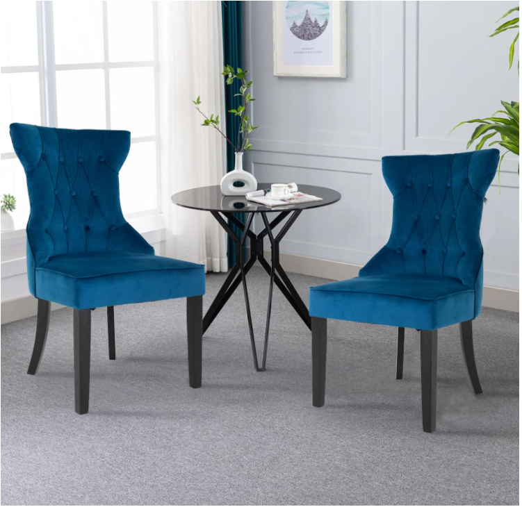 Dining Chairs Set of 2 Arm Accent Chairs Tufted Upholstered Kitchen Chair Modern Solid Wood Side Chairs Elegant Living Room Chair for Home Bedroom Living Room Powder Room (Blue)