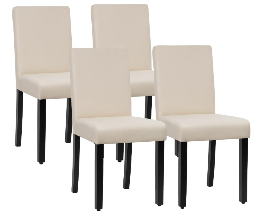 Dining Chairs Set of 4, Kitchen with Fabric Upholstered Cushion Seat &amp; Solid Wood Legs, Modern Armless Parsons Chair Accent Side for Room Farmhouse Restaurant, Beige Color