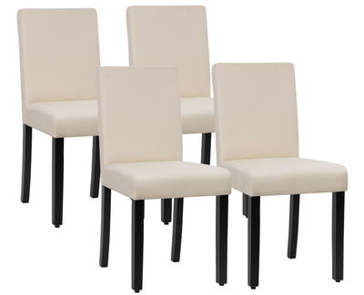 Dining Chairs Set of 4, Kitchen with Fabric Upholstered Cushion Seat &amp; Solid Wood Legs, Modern Armless Parsons Chair Accent Side for Room Farmhouse Restaurant, Beige Color