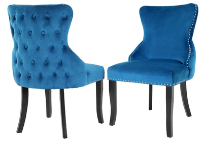 Dinning Chair Set of 2 Modern Tufted Upholstered Chairs Kitchen Chair Solid Wood Chair with Metal Side Footpads for Kitchen Bedroom Living Room, Blue Color