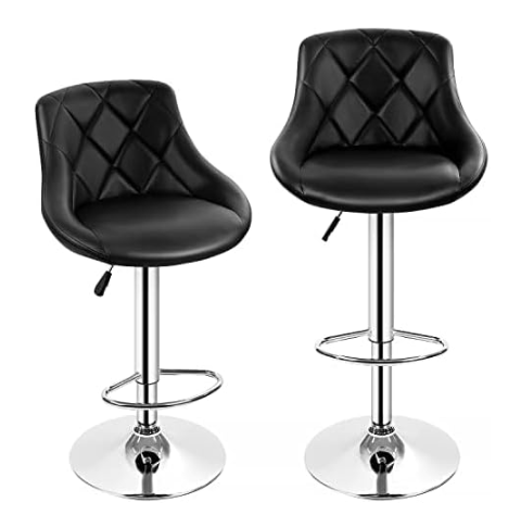 White PU Leather Bar Stools, Set Of 2 (Black)