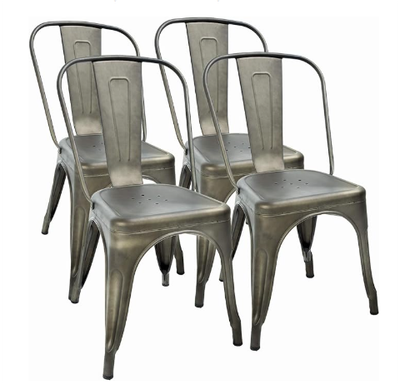 Metal Dining Chairs Set of 4 Indoor Outdoor Chairs Patio Chairs Kitchen Metal Chairs 18 Inch Seat Height Restaurant Chair Metal Stackable Chair Tolix Side Bar Chairs (Brown)