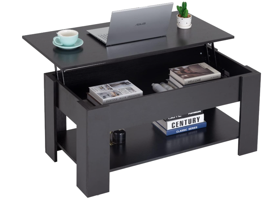 Lift Top Coffee Table with Hidden Compartment and Storage Shelf