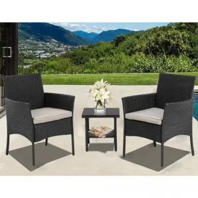 FDW Patio Furniture Sets 3 Pieces Outdoor Bistro Set Rattan Chairs Wicker Conversation Sets with Table Outdoor Garden Furniture Sets