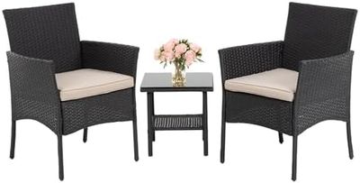 FDW Wicker Patio Furniture 3 Piece Furniture Patio Chairs Outdoor Rattan Conversation Bistro Set for Backyard Porch Poolside Lawn(Black)