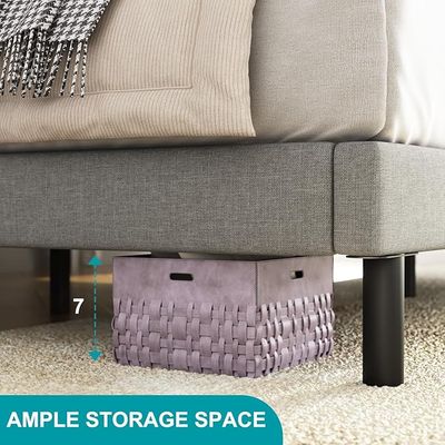 Full Bed Frames with Upholstered Headboard,Linen Fabric Wrap,Strong Steel and Wooden Slats Support,No Box Spring Needed,Non Slip and Noiseless,Easy Assembly,Dark Grey Full Bed