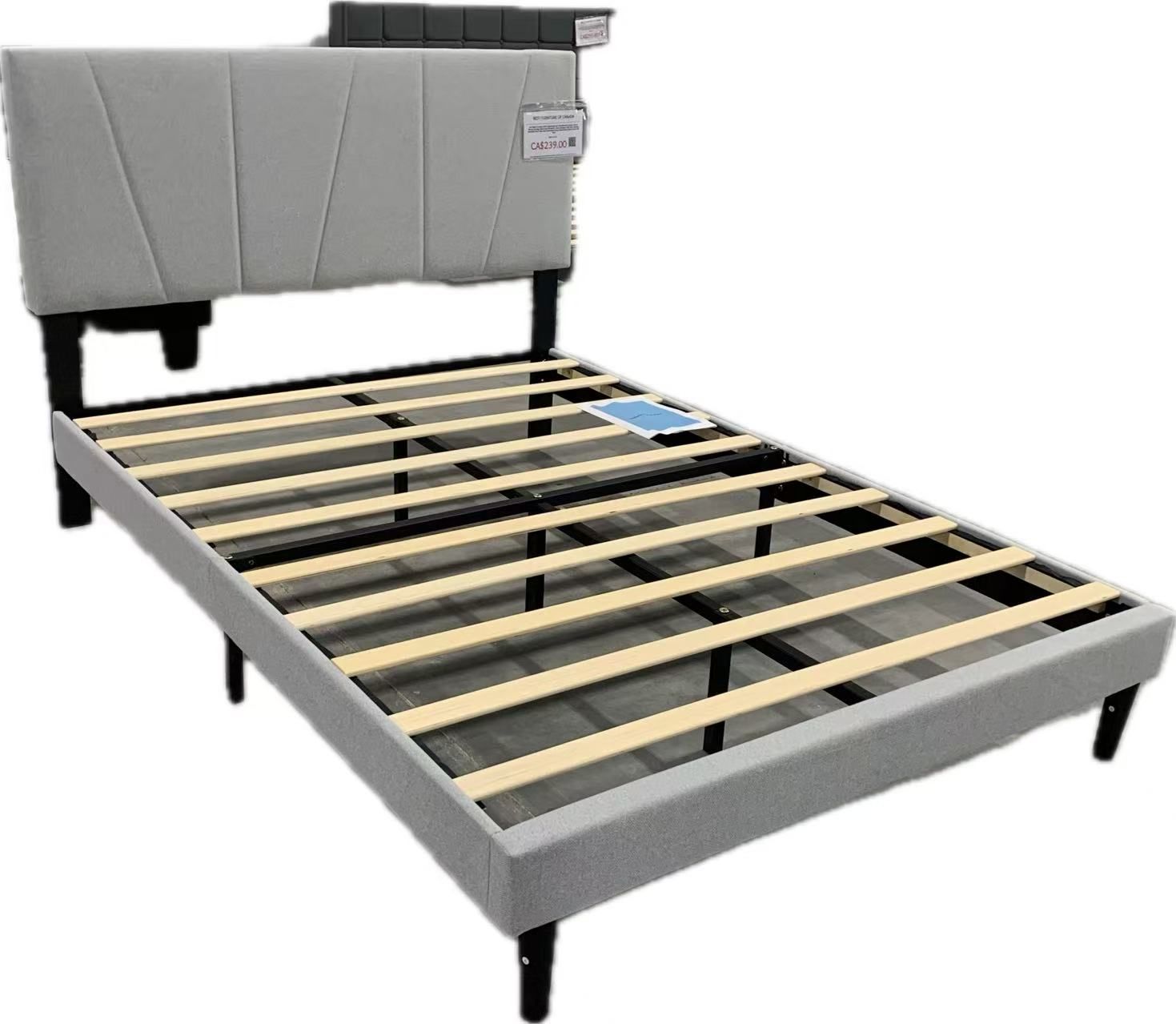 Full Bed Frames with Upholstered Headboard,Linen Fabric Wrap,Strong Steel and Wooden Slats Support,No Box Spring Needed,Non Slip and Noiseless,Easy Assembly,Dark Grey Full Bed