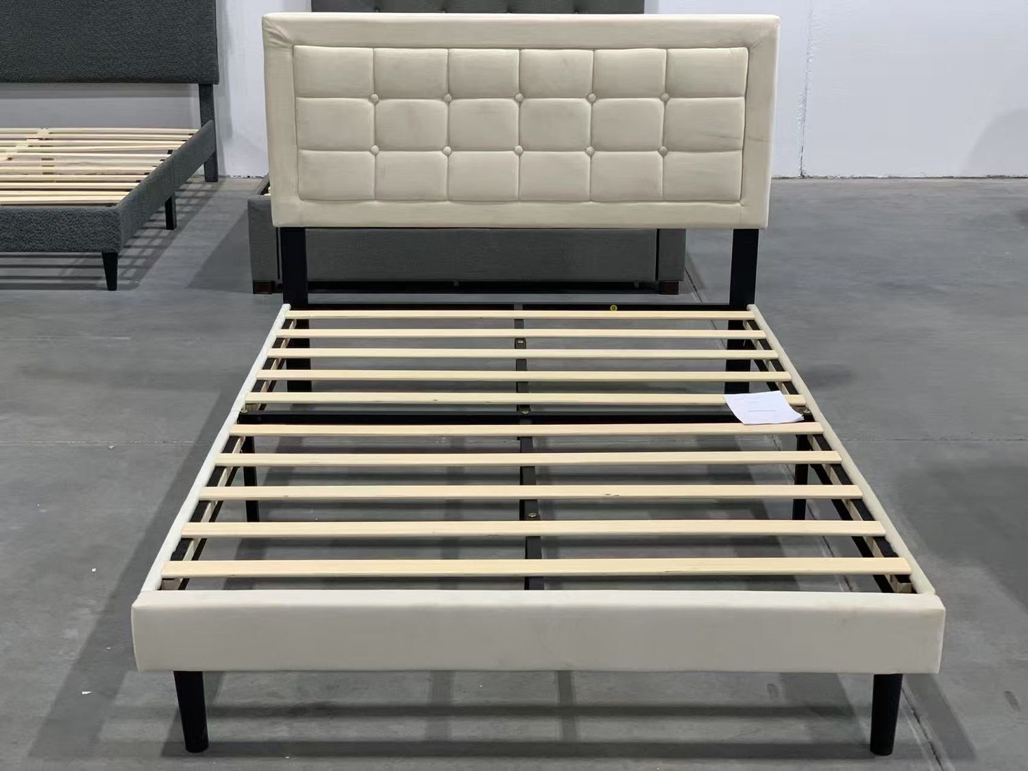 Full Size Bed Frame with Adjustable Headboard, Upholstered Button Tufted Platform Bed, Wood Slats Support