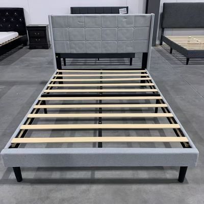 Full Size Upholstered Bed Frame with Elastic Pockets Mattress Foundation Gray