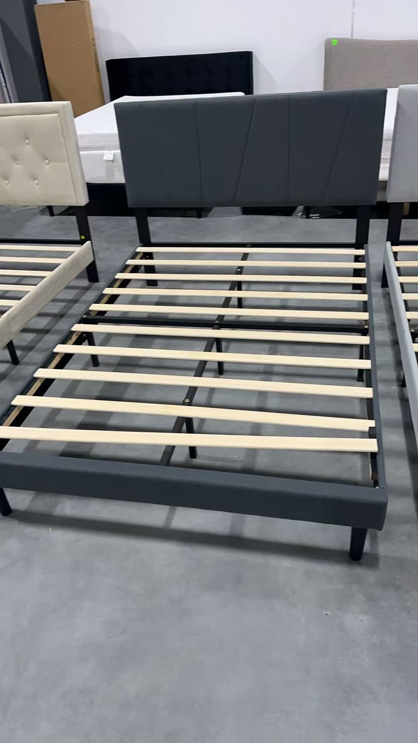Full Bed Frames with Upholstered Headboard,Linen Fabric Wrap,Strong Steel and Wooden Slats Support,No Box Spring Needed,Non Slip and Noiseless,Easy Assembly,Dark Grey Full Bed