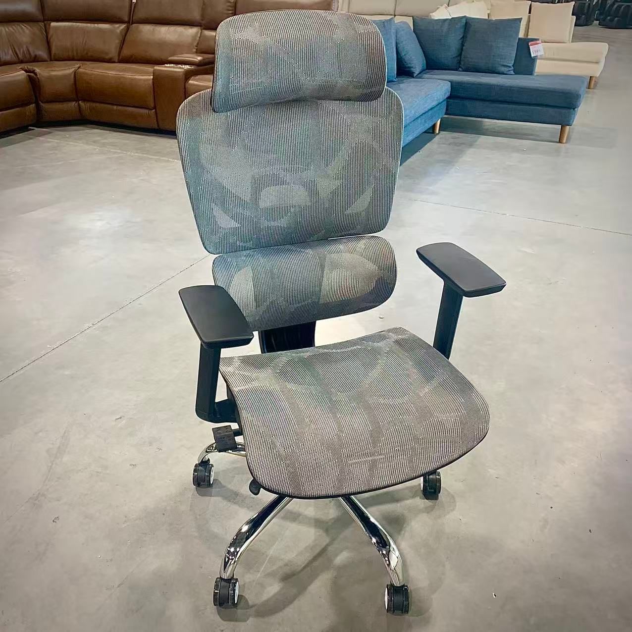 HOMCOM Ergonomic Office Chair 921-819V00BK - Grey Mesh &amp; Fabric Recliner with 360° Swivel &amp; Height Adjustment, Padded Armrests, Sleek Modern Design for Home Office, Workstation &amp; Chair, Office Chair