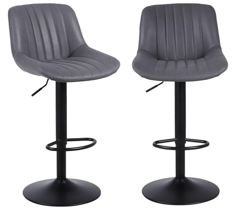 Bar Stools Set of 2, Swivel Counter Height Barstools with Back, Adjustable Suede Bar Chairs