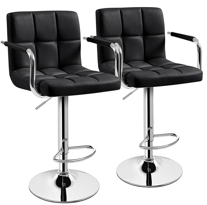 Bar Stools Adjustable Counter Stools Bar Chairs Synthetic Leather Modern Design, Set of 2 Black