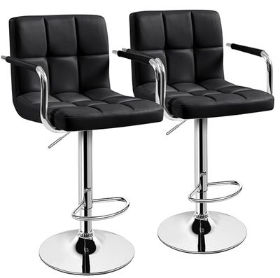 Bar Stools Adjustable Counter Stools Bar Chairs Synthetic Leather Modern Design, Set of 2 Black