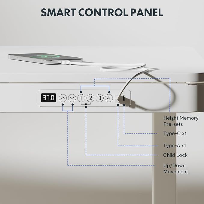 FLEXISPOT Electric Standing Desk with Drawer Height Adjustable 48 x 24 Inches White Desktop &amp; Frame Quick Install Comhar Home Office Table w/USB Charge Ports, Storage Desk Organizer