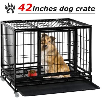 Dog crate cage kennel large medium 48 36 inches indoor outdoor metal pet playpen plastic tray double doors locks design