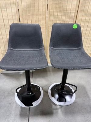 Barstools with Height Adjustable Gas Lift Leather Counter Dining Chairs with Footrest &amp; Floor Protector Vintage Fabric in Brown Colour