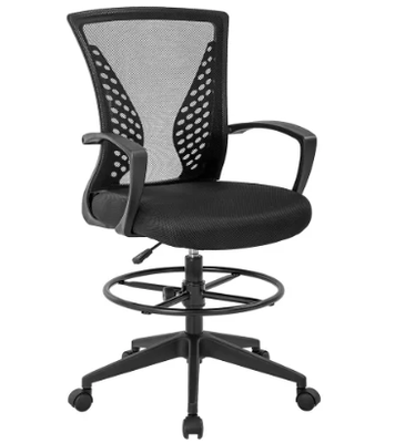 Tall Drafting Chair | Adjustable Office Chair with Arms, Footrest, Back Support, Rolling Swivel Desk Chair