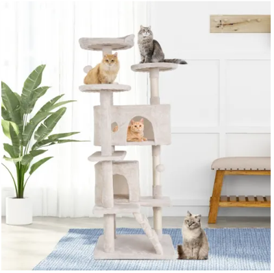 BestPet 54in Cat Tree Tower for Indoor Cats, Multi-Level Cat Furniture Activity Center with Cat Scratching Posts Stand House Cat Condo , BEIGE/LIGHT GRAY/NAVY BLUE/