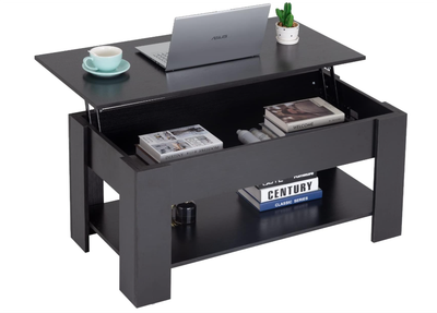 Lift Top Coffee Table with Hidden Compartment and Storage Shelf. Black/ Brown /White