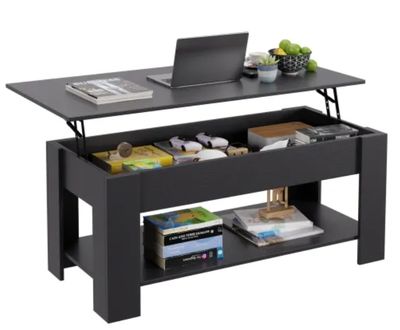 Coffee Table Lift Top Coffee Table Coffee Table with Hidden Compartment and Storage Shelf for Living Room Reception Room 47.2in L,Black