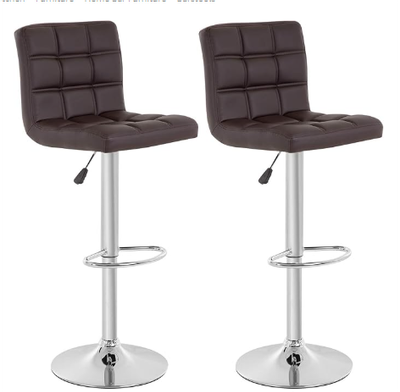 Set of 2 - Brown Barstools Adjustable Counter Height Swivel PU Leather