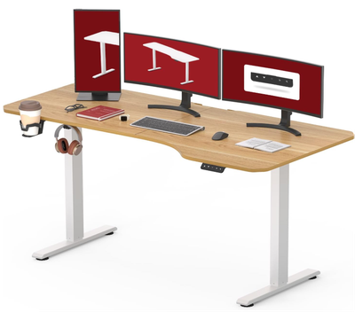 QS+ 160 * 75cm Seat Stand Desk Adjustable Desk Electric Desk Standing Desk Solid Steel Frame 2-Stage With Motor For Work From Home