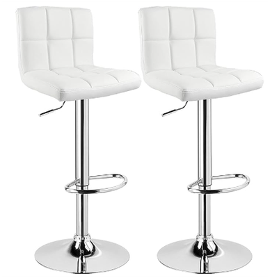 Set of 2 White - Barstools Adjustable Counter Height Swivel PU Leather