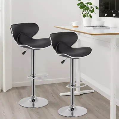 SET of 2 Bar Stools Black PU Leather Modern Hydraulic Swivel Dinning Chair B03