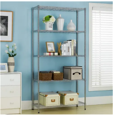 5 Shelf Wire Shelving Unit Height Adjustable Commercial Grade, Silver, Black