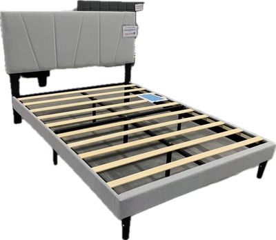 Full Bed Frames with Upholstered Headboard,Linen Fabric Wrap,Strong Steel and Wooden Slats Support,No Box Spring Needed,Non Slip and Noiseless,Easy Assembly,Dark Grey Full Bed