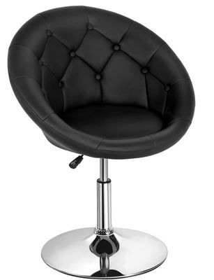 Living Room Vanity Chair Makeup Chair Swivel Accent Chair Round Back Height Adjustable PU Leather Modern Chair for Makeup Room Small Desk, Black
