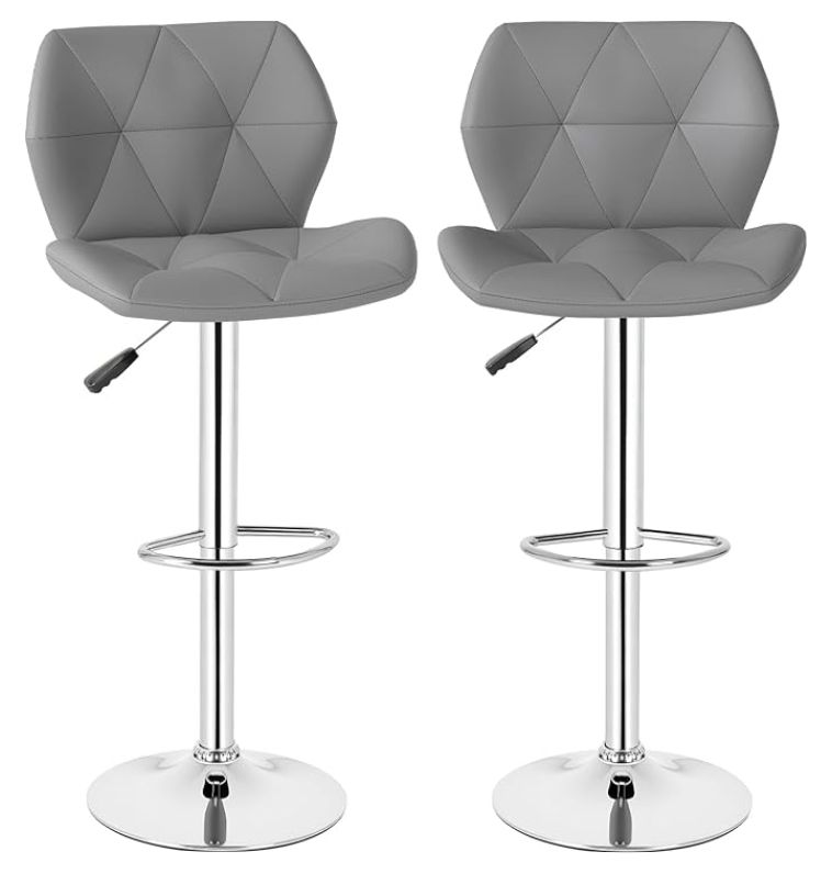 Stools Set of 2 Swivel Bar Stools Adjustable Counter Stool Barstools Dining Bar Chair with Back for Home(Grey)