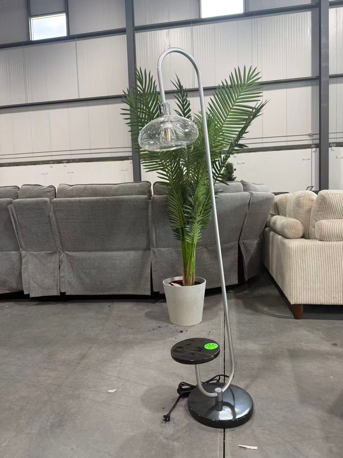 Tall Modern Arc Floor Lamp with Clear Glass Shade